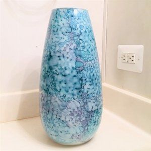 Mid Century Modern-Look Vase - Sleek Splatter/Speckled Turquoise Teal, Blue
